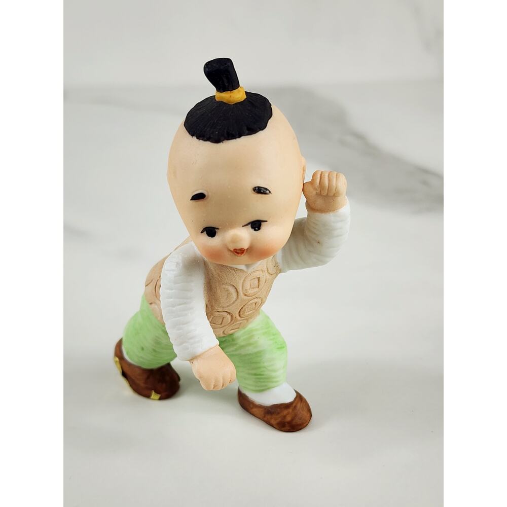Flambro Asian Chinese Kid Figurine 3 3/4" Fine Porcelain 90s Home Decor Taiwan